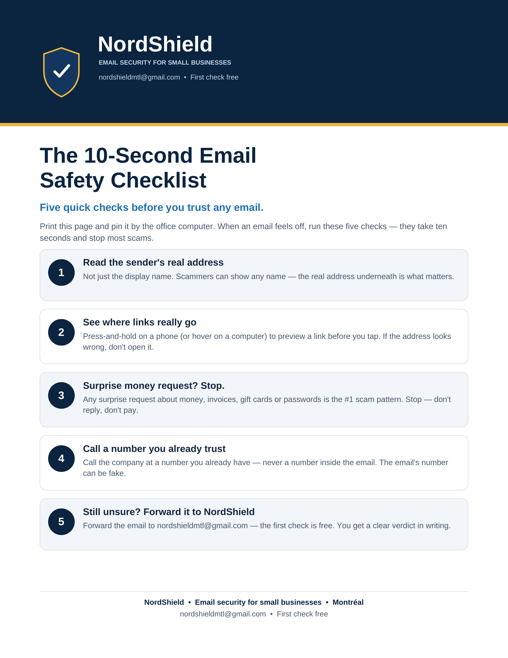 The 10-Second Email Safety Checklist — five quick checks before you trust any email